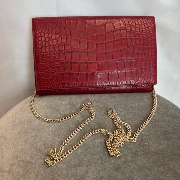 Red faux leather croc embossed crossbody flap purse - Picture 11 of 11